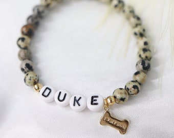 Pulsera conmemorativa para mascotas, pulsera con piedra y nombre de perro, pulsera personalizada con cuentas y nombre de perro, joyería conmemorativa para mascotas, pulsera de hueso, regalo para amantes de los animales