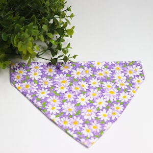 Daisy flower dog bandana, custom name dog bandana, over the collar girl pet scarf, purple dog bandana, small dog bandana,medium large breeds