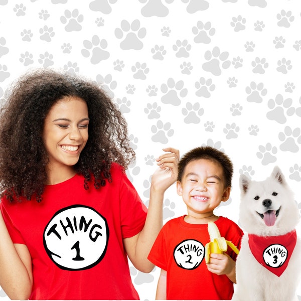 Dog and owner matching shirt, thing 1 thing 2, Dr Seuss inspired, funny dog bandana, Halloween dog lover gift, dog mom shirt, dog dad shirt,