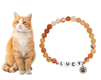 Pet memorial name bracelet, cat name stone bracelet, custom beaded kitty name bracelet, memorial pet jewelry, paw bracelet,animal lover gift