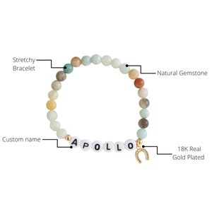 Custom horse name stone bracelet,beaded equestrian bracelet,western horseshoe bracelet, cowgirl gift, lucky bracelet, memorial pet jewelry image 6