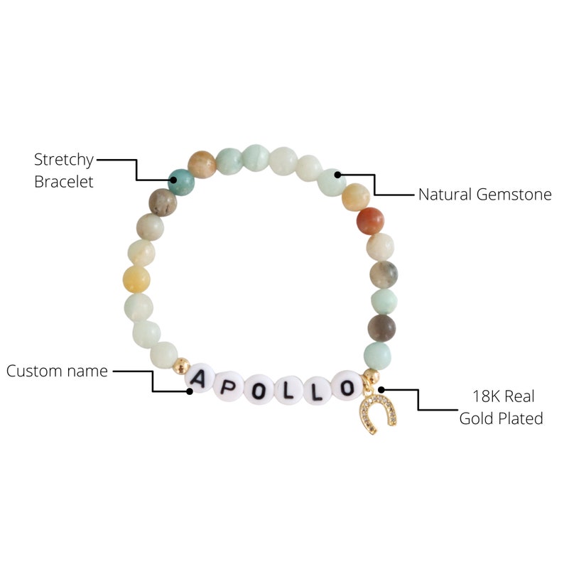 Custom horse name stone bracelet,beaded equestrian bracelet,western horseshoe bracelet, cowgirl gift, lucky bracelet, memorial pet jewelry image 6