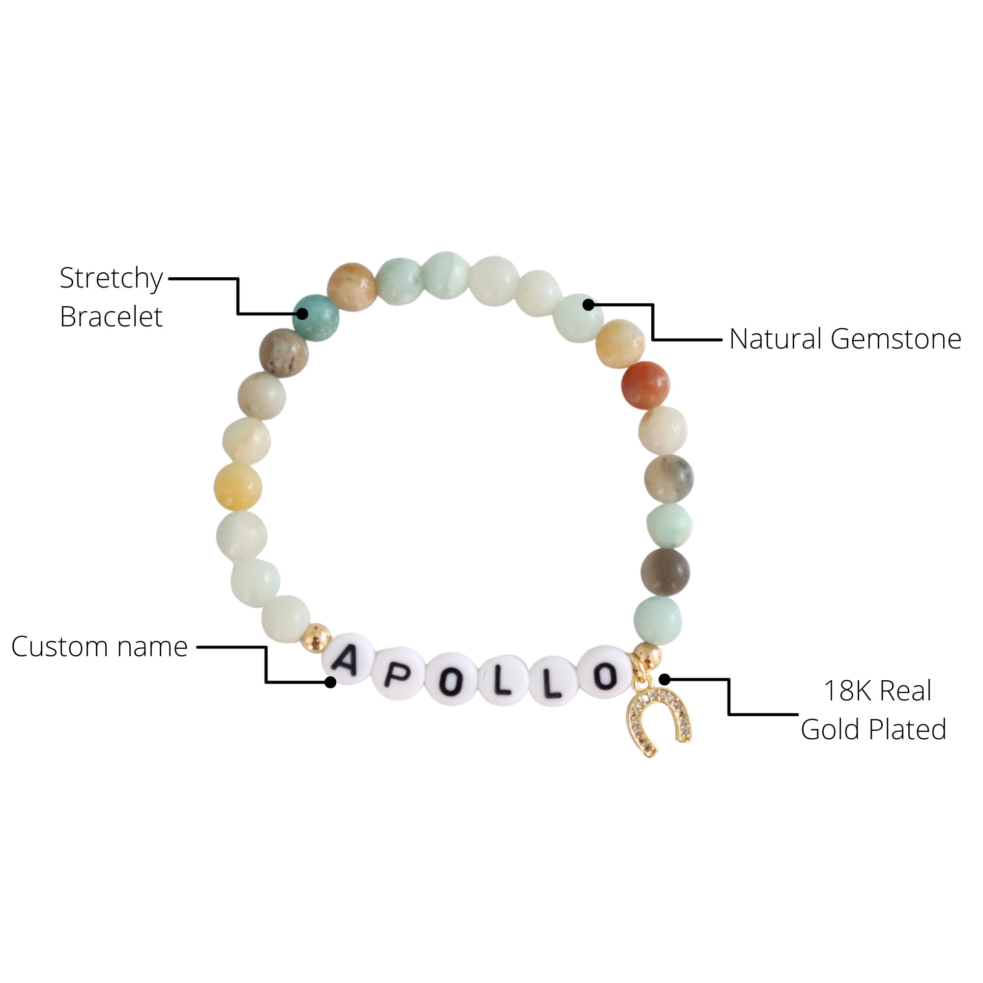 Custom horse name stone bracelet,beaded equestrian bracelet,western horseshoe bracelet, cowgirl gift, lucky bracelet, memorial pet jewelry