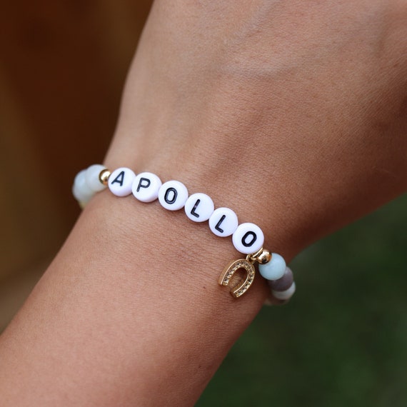 Custom Horse Name Stone Bracelet,beaded Equestrian Bracelet 