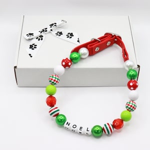 Custom name Christmas dog collar, adjustable pet necklace, waterproof beaded collar,cute  accessories,girly bead collar,20mm rhinestone bead