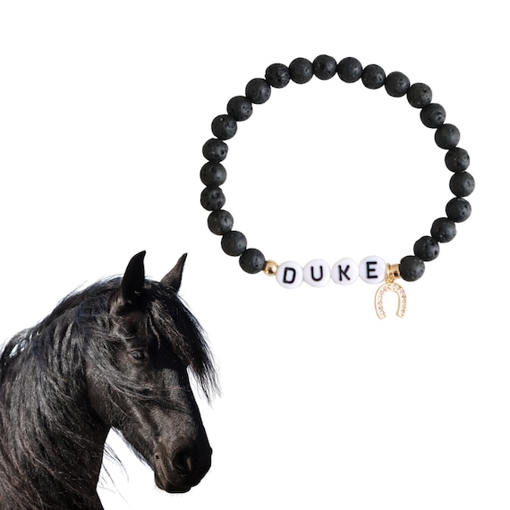 Custom Horse Name Stone Bracelet, Beaded Equestrian Name Bracelet 