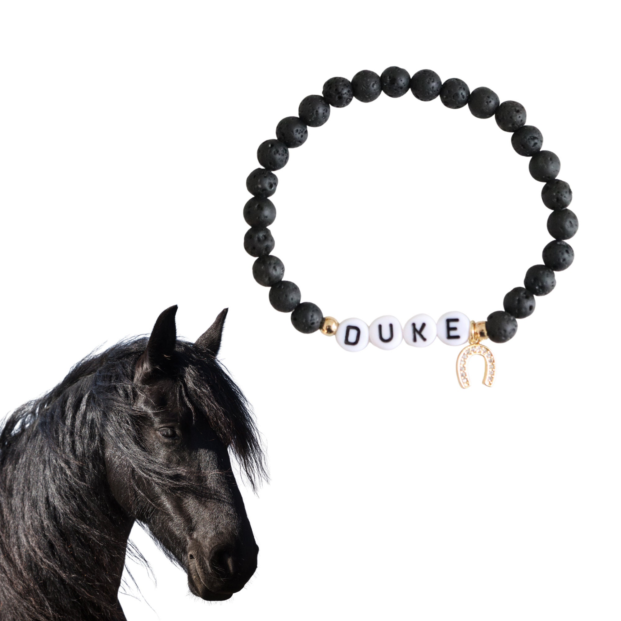 Custom horse name stone bracelet,beaded equestrian bracelet,western horseshoe bracelet, cowgirl gift, lucky bracelet, memorial pet jewelry