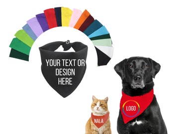Custom logo dog bandana, personalized cat bandana, snap on pet scarf, business logo dog bandana, grooming logo, small medium and large dogs