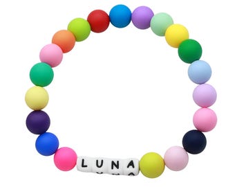 Custom name dog and cat necklace,rainbow bead girly dog collar,cute colorful kitty collar,pastel party dog necklace,birthday girl dog collar