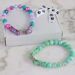Beaded dog collar, fancy necklace,shiny waterproof dog collar,girly bubblegum bead collar,cute sparkly dog collar,girl party purple necklace