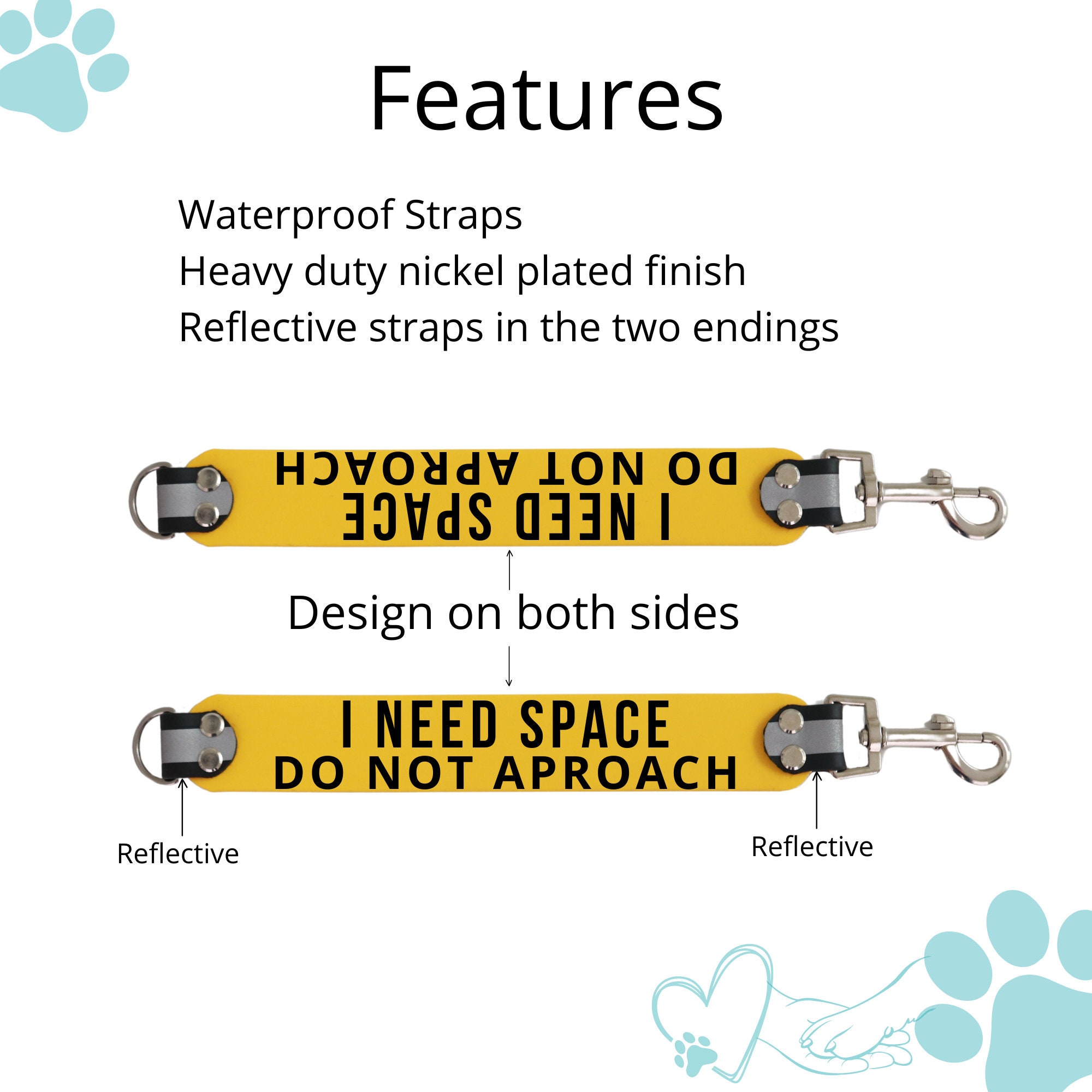 Custom Leash Wrap, double sided warning sign,durable dog leash sleeve,vegan leather Biothane®,heavy duty waterproof,medical condition talker