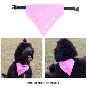 Personalized dog bandana over the collar, custom embroidered dog or cat bandana, girl female reversible pet bandana, flower name dog bandana image 2
