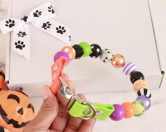 Beaded Halloween dog collar,spooky dog necklace,durable waterproof pup collar, scary bead collar,party girl necklace,heavy duty,shiny pearls