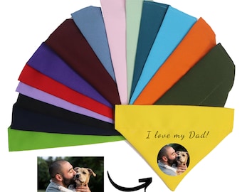 Custom picture dog bandana over the collar, dog dad bandana, personalized dog grooming, solid color dog bandana, therapy family dog clothes