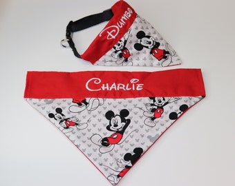 Custom Mickey pet bandana over the collar, disney pet clothes,embroider dog bandana, disney dog bandana,cat bandana,reversible dog bandana