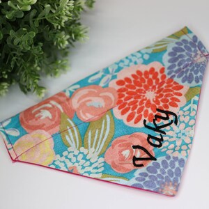 Personalized floral dog bandana, over the collar, flower embroidered dog or cat bandana, girl female reversible pet bandana,name dog bandana
