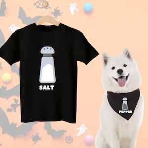 Dog and owner matching Halloween costumes, dog salt and pepper shakers, funny dog bandana and shirt set,dog lover gift, pet matching clothes