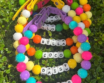 Custom beaded dog collar,waterproof dog collar,adjustable summer  necklace,cute silicone bead accessories,purple girly pet collar,heavy duty