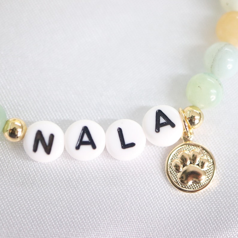 Pet memorial name bracelet, dog name stone bracelet, custom beaded dog name bracelet, memorial pet jewelry, bone bracelet, animal lover gift image 3