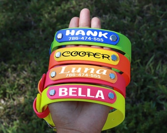 Custom Summer Dog Collar, Biothane® vegan leather,necklace with name,waterproof neon colors collar,cute dog collar,girly durable heavy duty