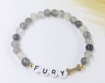 Pulsera conmemorativa para mascotas, pulsera con piedra y nombre de perro, pulsera personalizada con cuentas y nombre de perro, joyería conmemorativa para mascotas, pulsera de hueso, regalo para amantes de los animales