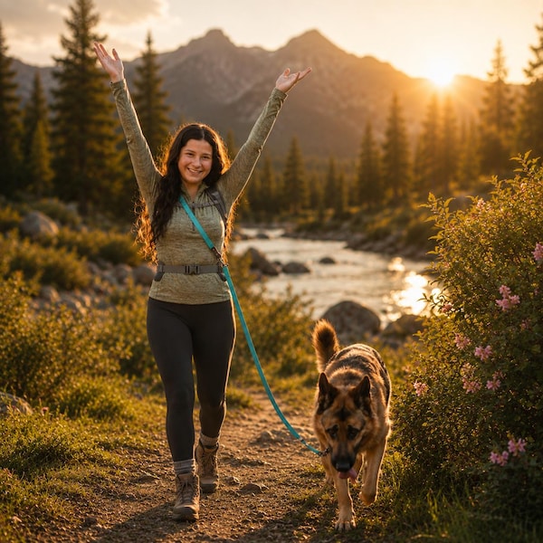Hands free Biothane® leash, adjustable cross body dog leash, 3/4'' multipurpose vegan leather, waterproof two tone,cute durable heavy duty