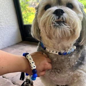 Matching dog and owner,beaded name dog collar,wristlet keychain,adjustable dog necklace,waterproof dog collar,cute beads accessories,dog mom