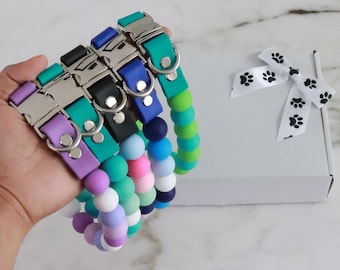 Custom beaded dog collar,fancy designer cat necklace,waterproof dog collar,girly cute pastel dog collar,party girl necklace, name dog collar