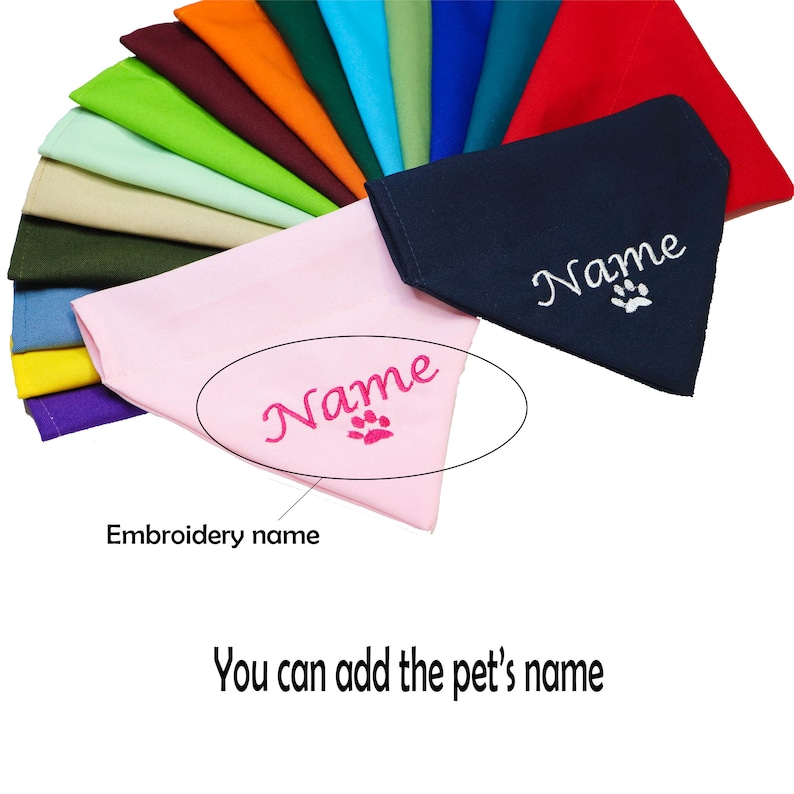 Personalized dog bandana over the collar, custom embroidered dog or cat bandana, girl female reversible pet bandana, flower name dog bandana image 3