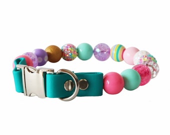 Easter beaded dog collar, fancy cat necklace, waterproof dog collar, girly bead collar,cute pastel dog collar,party girl necklace,heavy duty