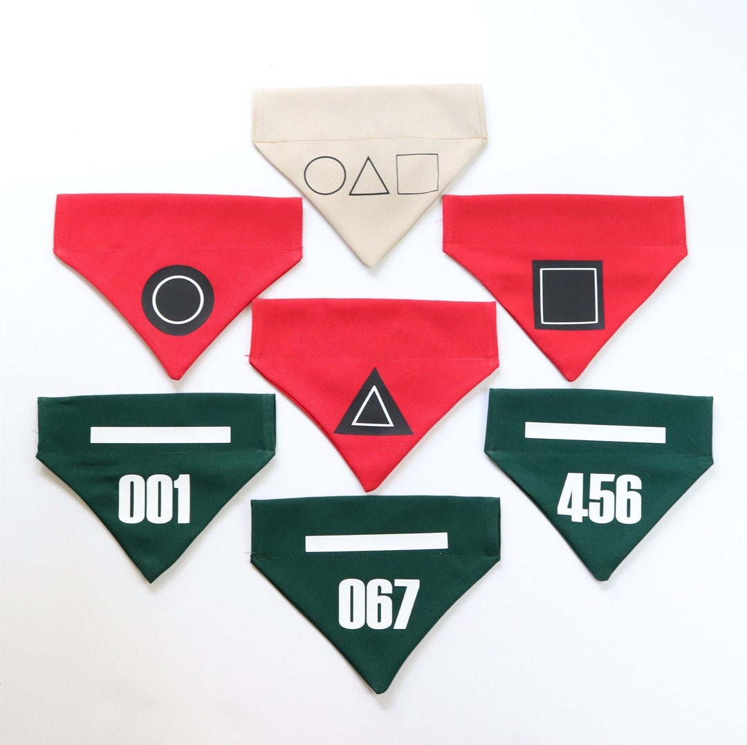 Squid Game Dog Bandana Over the Collar, Squid Number Green