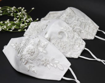 First communion mask with filter, girl communion masks, first holy communion mask, adult reusable face mask, white and ivory communion mask