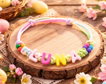 Pastel Easter custom name dog necklace, adjustable paracord pet collar, personalized puppy & cat collar XS–XXL, small meiumd and large dogs