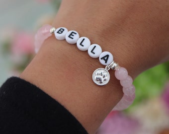 Pulsera con nombre conmemorativo de mascotas, pulsera de piedra con nombre de perro, pulsera con nombre de perro con cuentas personalizada, joyería conmemorativa para mascotas, pulsera de hueso, regalo para amantes de los animales