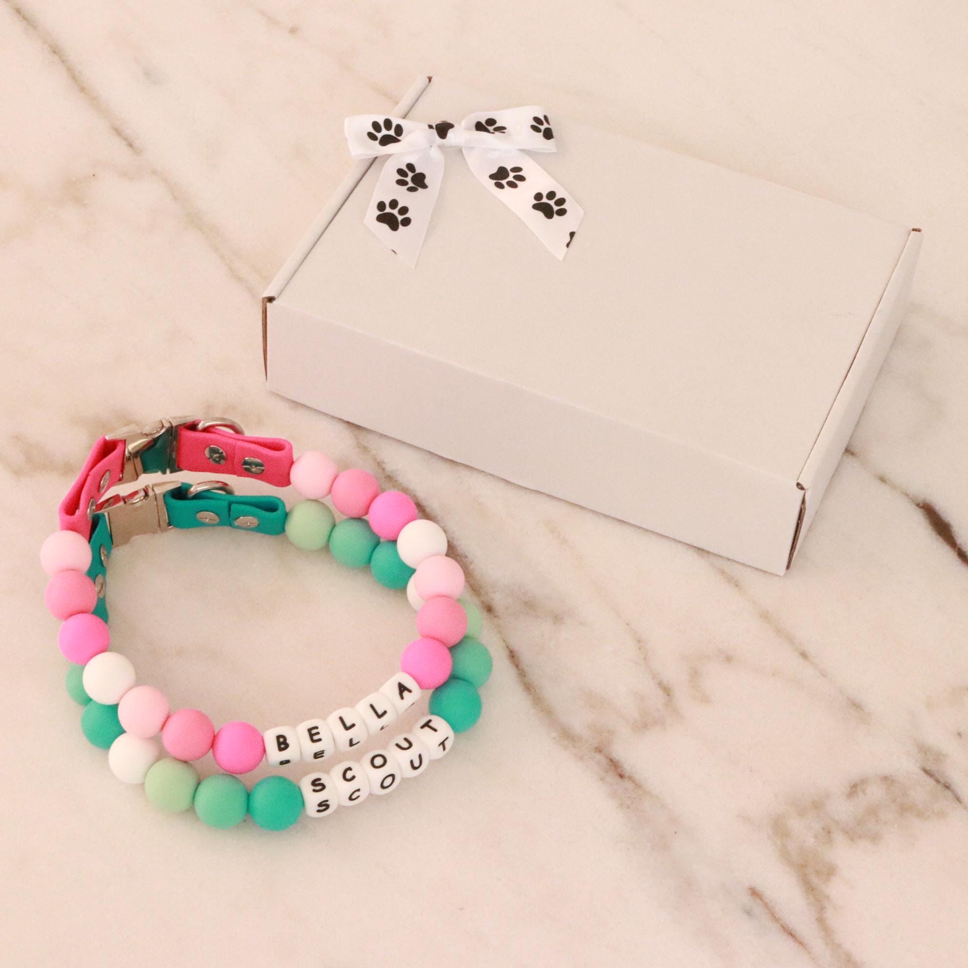 Friendship bracelet dog collar set, beaded dog necklace,matching dog and owner,fancy designer cat necklace,waterproof girly pet collar,puppy