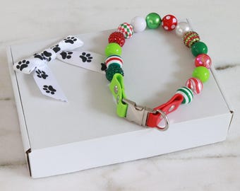 Christmas beaded dog collar,fancy cat necklace,waterproof dog collar,cute holiday season collar,girl dog necklace outfit,durable heavy duty
