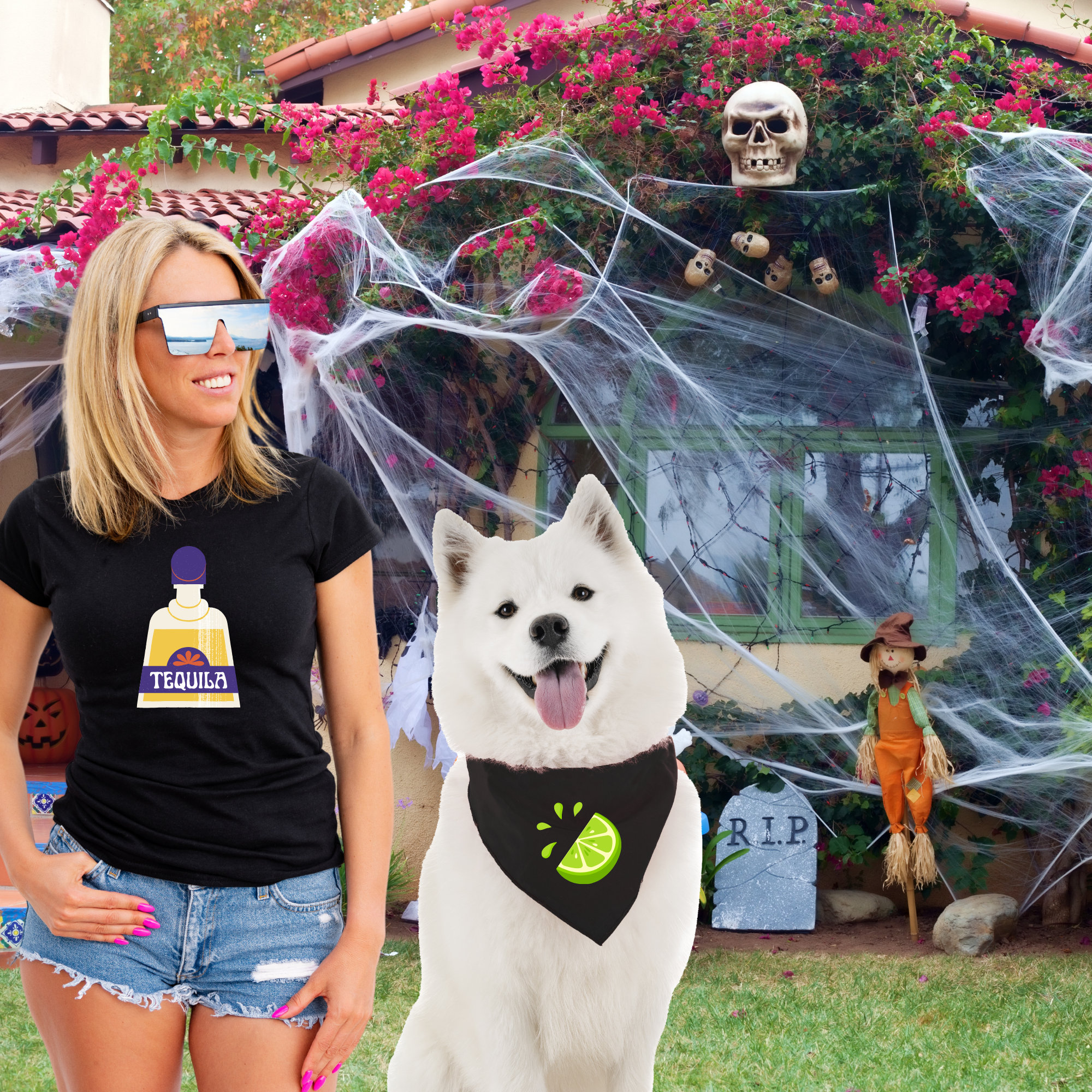 2er Set Halloween Hundehalstücher Mit Quasten - Karomuster Für Kleine & Große Hunde
