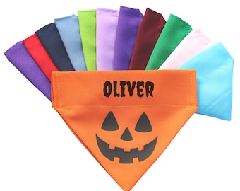 Custom Halloween dog bandana over the collar, pumpkin dog or cat bandana, fall name scarf, personalized orange bandana, solid color bandana