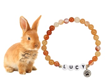 Pet memorial name bracelet, bunny name stone bracelet,custom beaded rabbit name bracelet,memorial pet jewelry,paw bracelet,animal lover gift