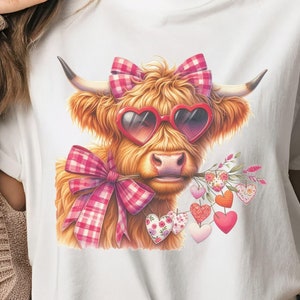 Highland Cow Png, Valentine Coquette Png, Valentine&#39;s Day, Retro Valentine Png, Valentine Heart Png, Love Png, Sublimation Designs