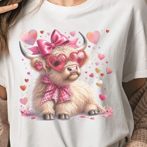 Highland Cow Png, Valentine Coquette Png, Valentine&#39;s Day, Retro Valentine Png, Valentine Heart Png, Love Png, Sublimation Designs