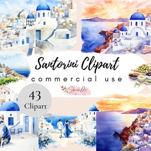 Santorin Clipart, Santorin Destination mariage, Santorin imprimable, Santorin Illustration, Grèce Clipart, île grecque Clipart, vacances