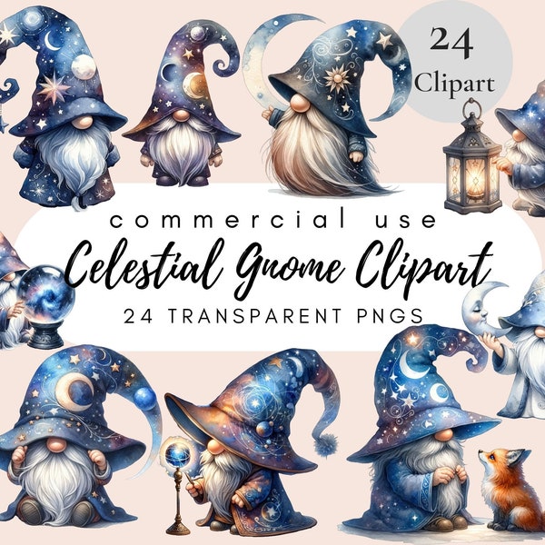 Celestial Gnomes Png, Galaxy Gnomes, Moon & Stars Gnome Clipart PNG, Moonlight Gnomes, Watercolour Gnomes, Wizard Gnome Png, Zodiac Gnomes