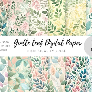 Zacht blad digitaal papier, aquarel plakboekpapier, bloemenbladeren, botanische collage papierpakket, groen junk journal, Boho patronen 2
