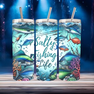 Saltwater Fishing Tumbler Wrap 20 oz Skinny Sublimation Design Template, Fisherman Deep Sea Fishing Life, Gift For Him Digital Download