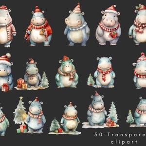 Christmas Hippo Clipart, Christmas Hippo Png, Sublimation Design, Baby
