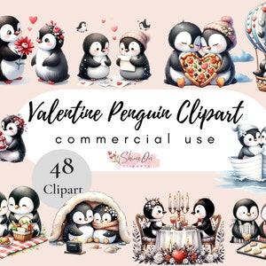 Imágenes Prediseñadas de pingüino de San Valentín, acuarela de imágenes prediseñadas de pingüino, carta de imágenes prediseñadas del día de San Valentín, imágenes prediseñadas de San Valentín Kawaii, imágenes prediseñadas de pingüino lindo