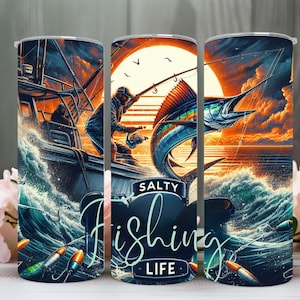 Saltwater Fishing Tumbler Wrap 20 oz Skinny Sublimation Design Template, Fisherman Deep Sea Fishing Life, Gift For Him Digital Download