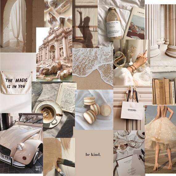 DIGITAL printable collage kit Set of 73 photos Photo Wall Collage Kit INSTANT Download Beige Coffee Aesthetic 2