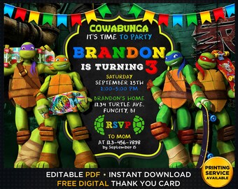 Ninja Turtle Invitation Etsy
